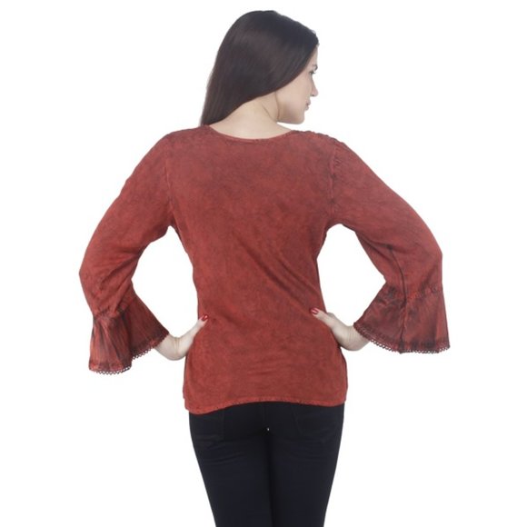 RED VICTORIAN FLOUNCING TRUMPET STYLE TUNIC TOP - Picture 3 of 5